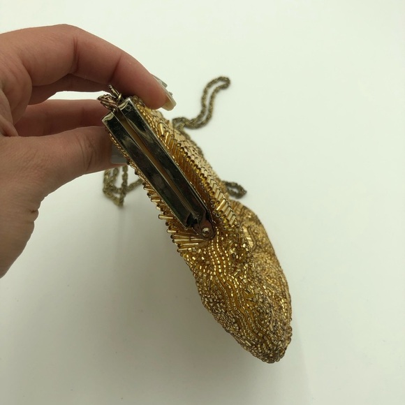 Vintage 1960’s Gold Beaded Evening Clutch / Crossbody Bag - Picture 5 of 11